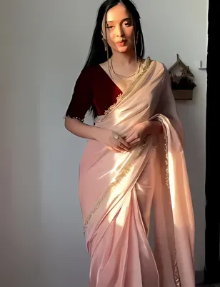 [415618068] Tanya Mittal Style Shining Nylon Net Saree with Velvet Blouse