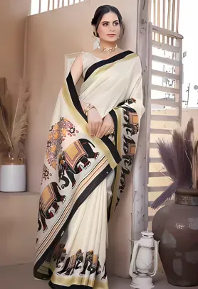 [6145219893] Heritage Prints with Intricate Border Elegance Silk Saree | Radhe Studio
