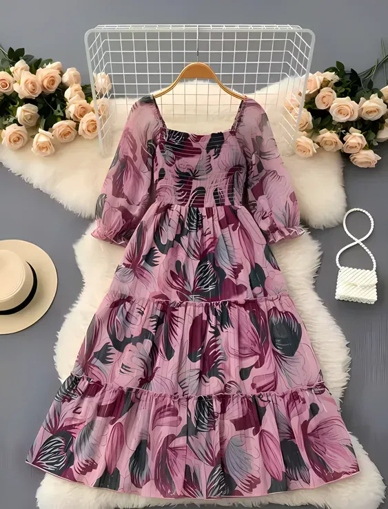 Fit and Flare Gathered Pleated Women Dress & Gown | Radhe Studio (XS)