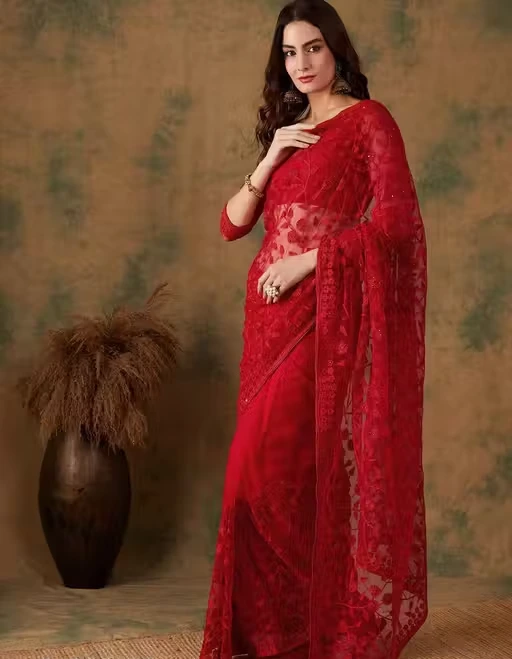 [624822489] radhestudio Embroidered Net Saree with Unstitched Blouse