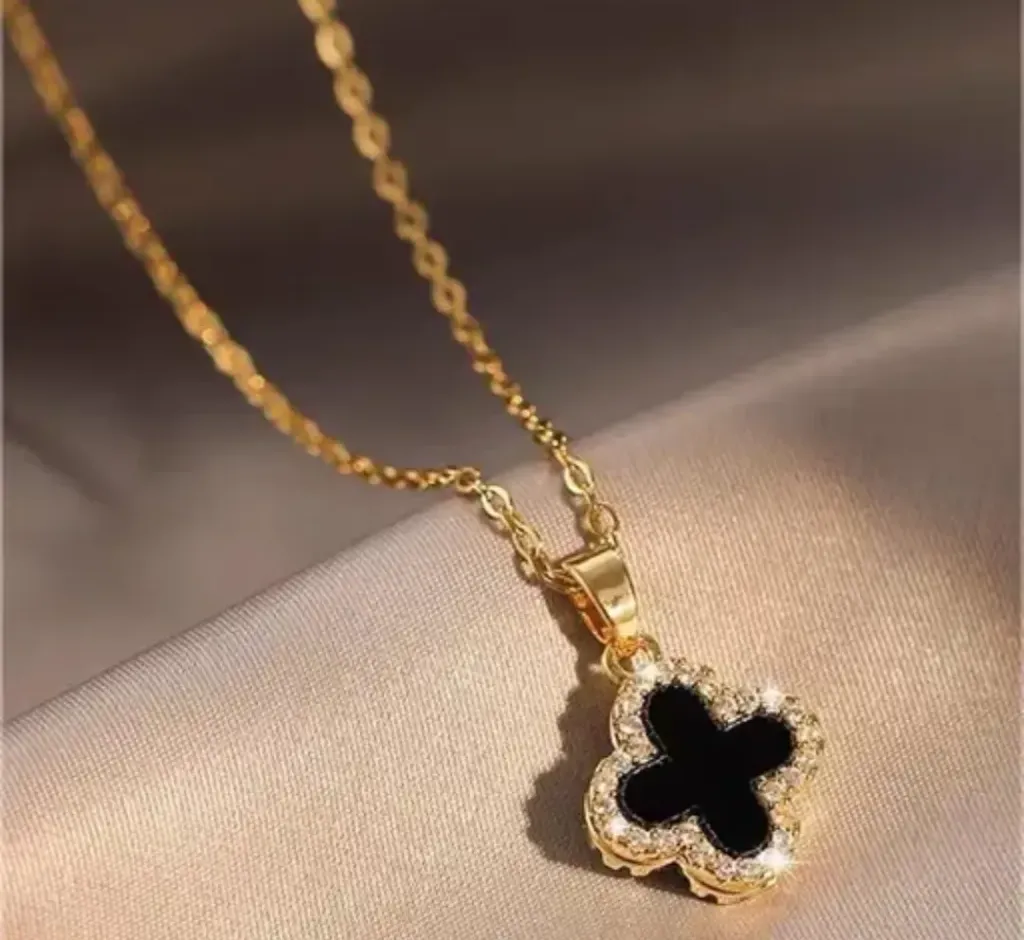 Radhe Studio Reversible Black and White Rose Gold Pendant Necklace Chain_SKU-478864889