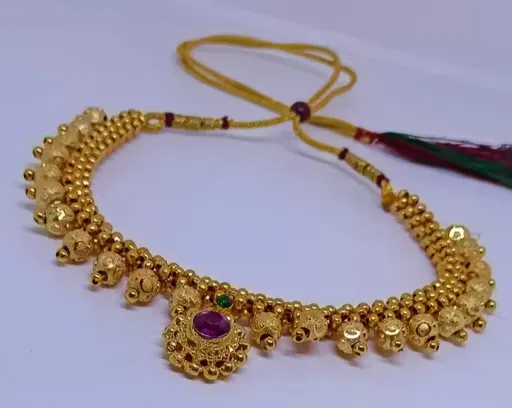 [133746874] Gold Plated Thushi Necklace with Artificial Stones_SKU-133746874