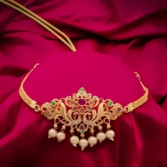 [430064802] Gold Plated Mopu Choker Necklace for Girls & Women with Cubic Zirconia_SKU-430064802