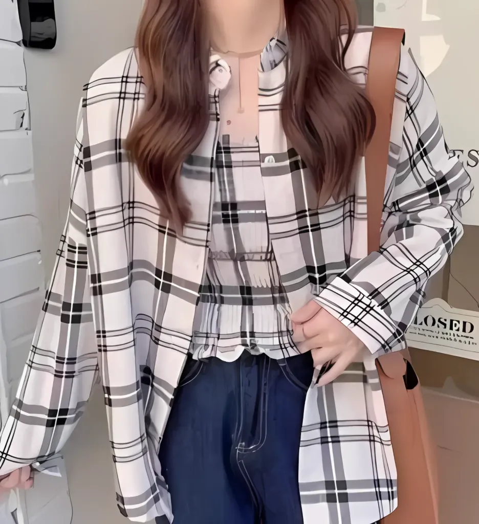 Women Stylish Checked Crop Top with Shirt Set (XS)