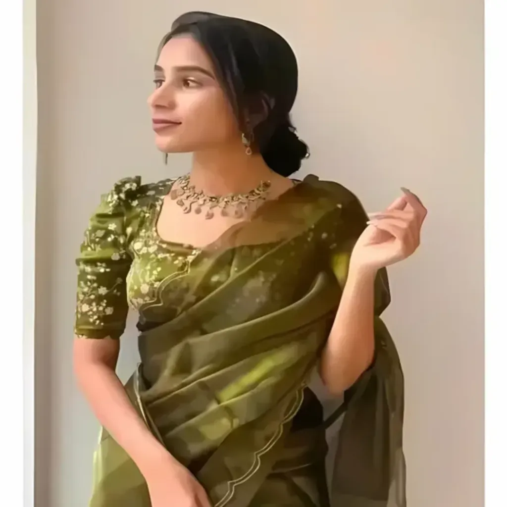 [451376948] Jimmychoo Aari Work Organza Saree with Sequin Work Blouse – Party & Wedding Wear