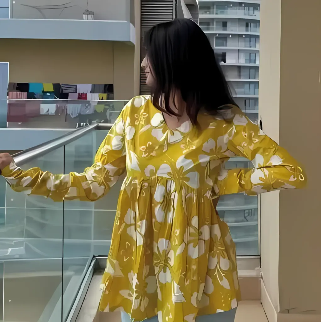 New Stylish Indigo V-Neck Top– Rayon Long Sleeve Printed (S)