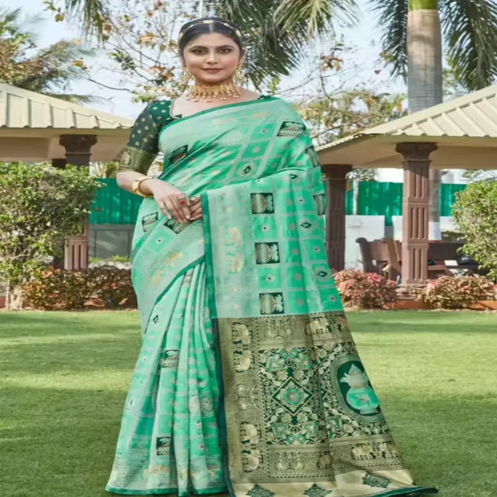 Premium Cotton Silk Jacquard Saree with Unstitched Blouse – Traditional Zari Woven Party & Wedding Saree