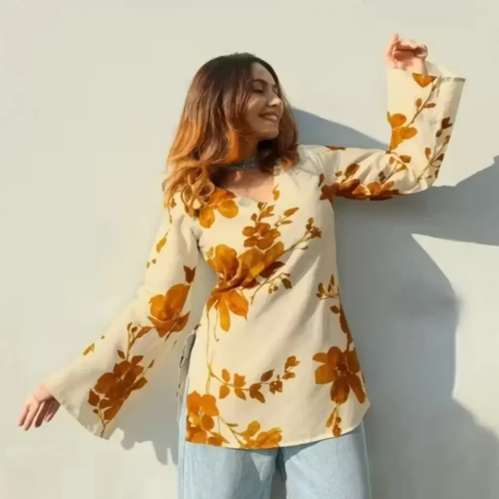 Ladies Printed Rayon Top – Long Sleeves, Casual Fashion Top for Women – Multiple Sizes (XS to XXL) (XS)