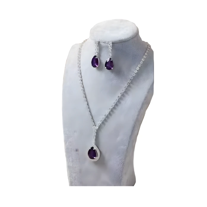 Elegant Oxidised Silver Pink Necklace & Earrings Set for Women_SKU-700839035