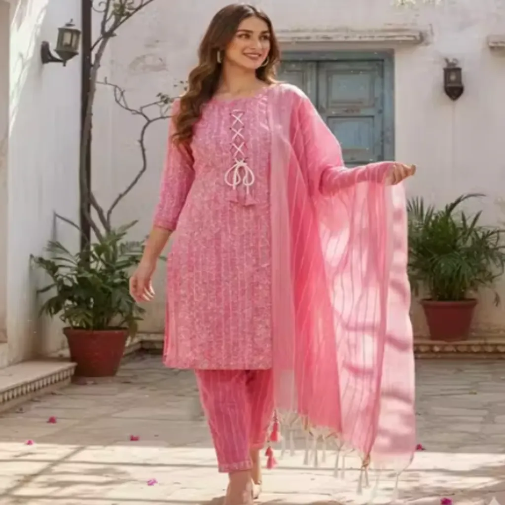 Afgani Dress for Women | Printed Kurta Pant Dupatta Set | Cotton Blend Kurti (M)