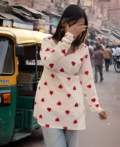 New Trending Women’s Printed Rayon Short Kurti with Long Sleeves (S)