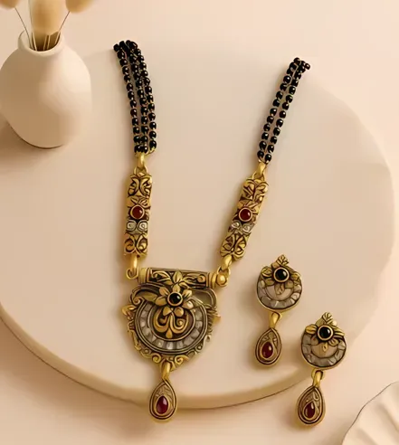 Regal Radiance Antique Gold Plated Mangalsutra Set with CZ Stones_SKU-593348404