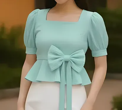 Trendy Western Top – Versatile Solid Cotton Blend Short Sleeve (S)