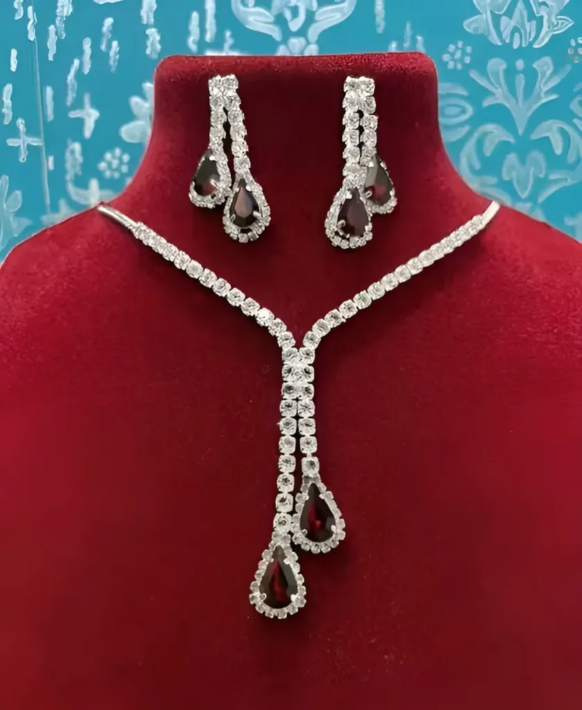 AD Red Necklace and Earring Set_SKU-636034271