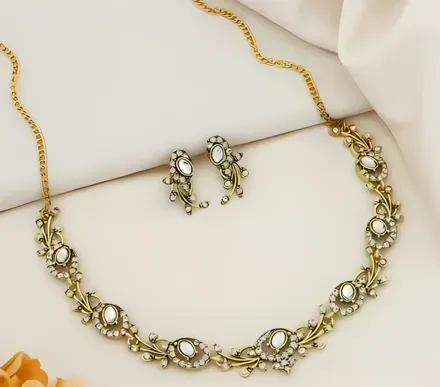 Premium Gold Plated Trending Choker Jewellery Set with Cubic Zirconia_SKU-655428042 | Radhe Studio